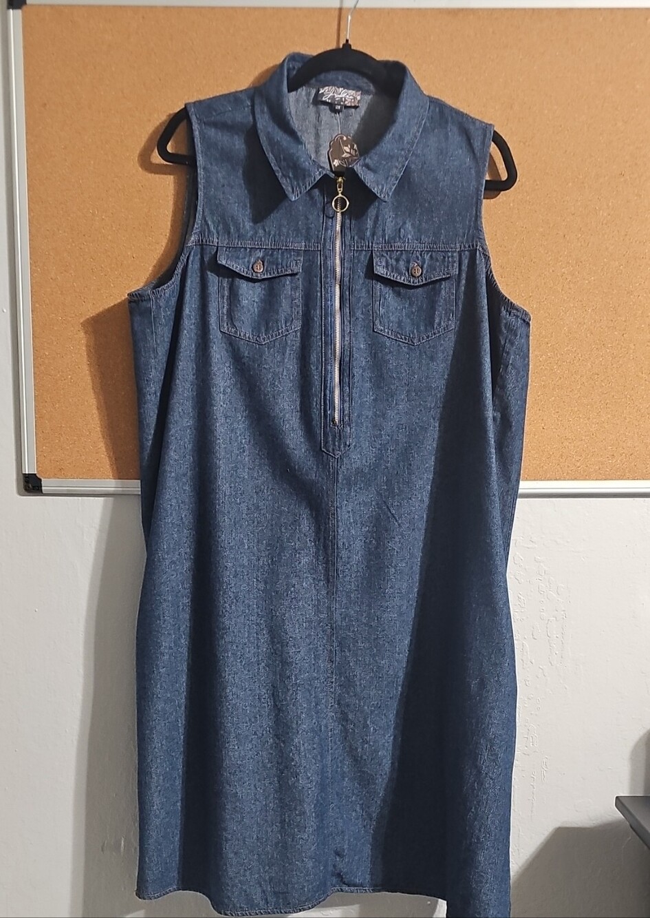 Sleeveless Denim Zip-Front Dress - Blue